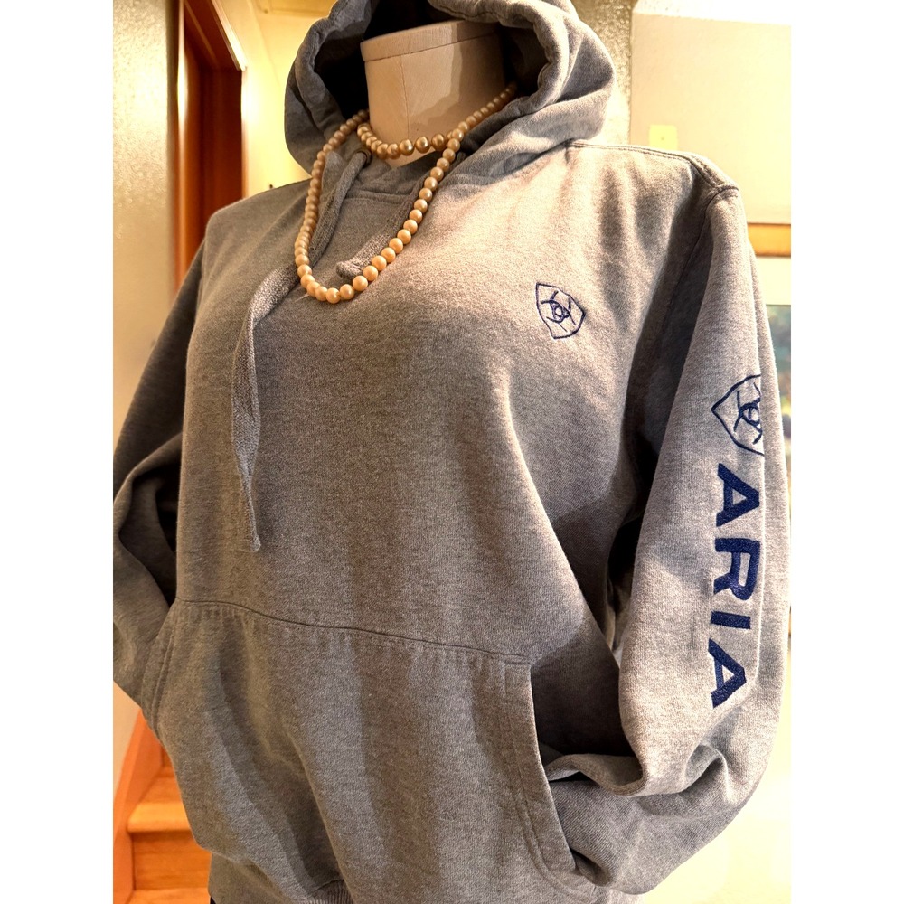Ariat Pullover Hoodie Sweatshirt Gray Embroidered Logo Sleeve Women's Size M